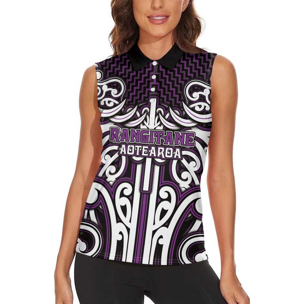 Custom Aotearoa Rangitane Women Sleeveless Polo Shirt Maori Tribal Pattern Mix Poutama LT05 - Polynesian Pride