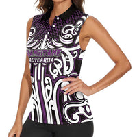 Custom Aotearoa Rangitane Women Sleeveless Polo Shirt Maori Tribal Pattern Mix Poutama LT05 - Polynesian Pride