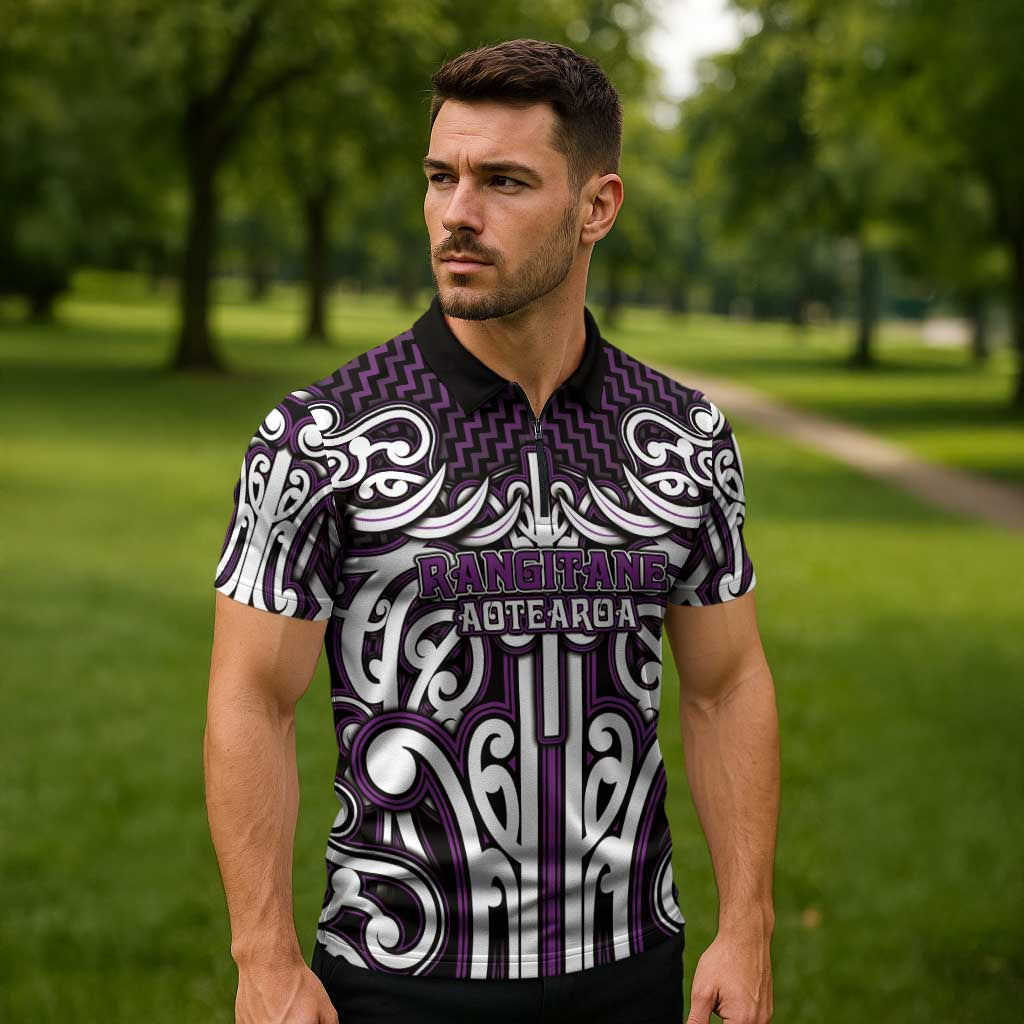 Custom Aotearoa Rangitane Zipper Polo Shirt Maori Tribal Pattern Mix Poutama LT05 - Polynesian Pride