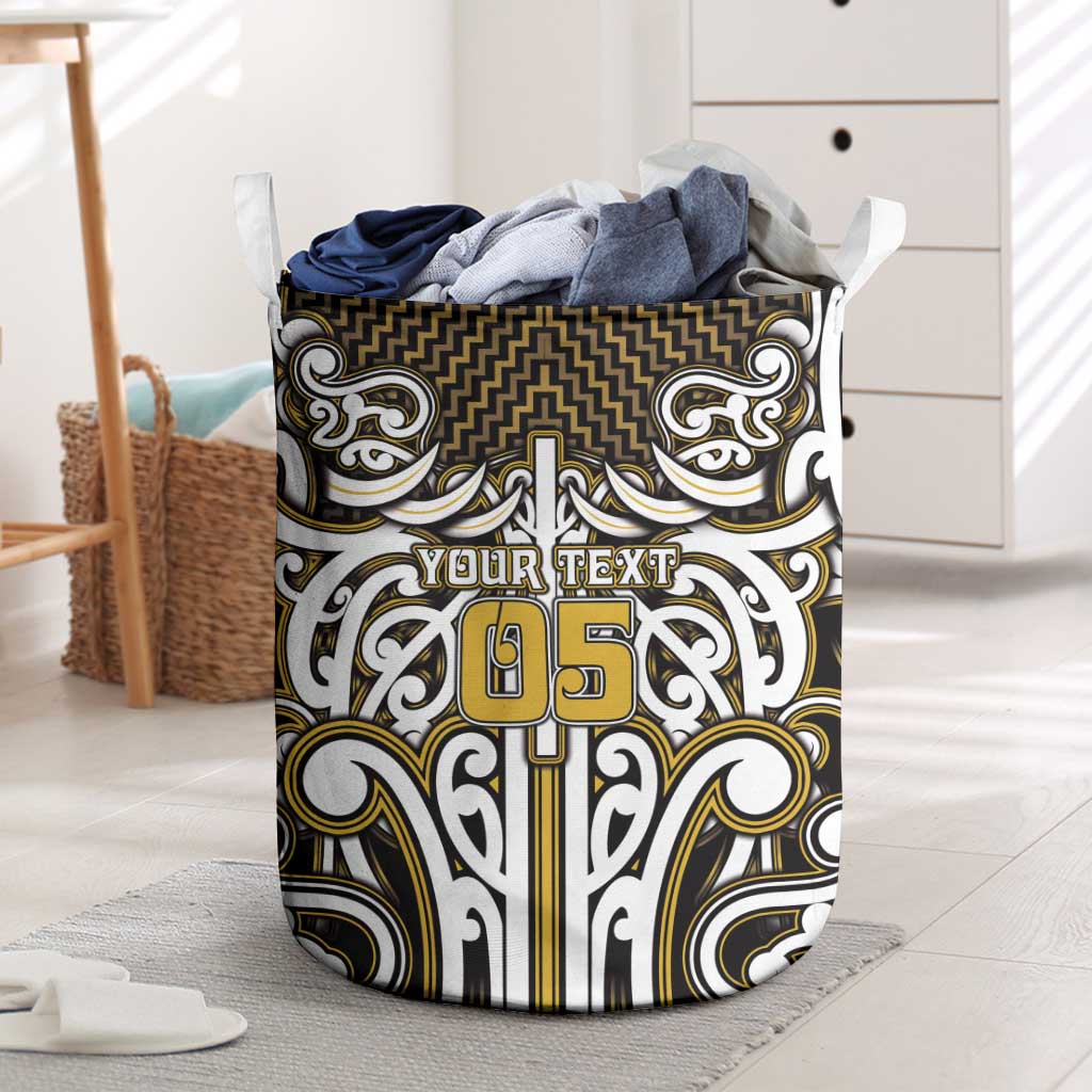 Custom Aotearoa Taranaki Laundry Basket Maori Tribal Pattern Mix Poutama LT05 Yellow - Polynesian Pride