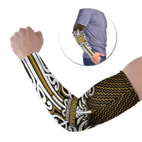 Custom Aotearoa Taranaki Arm Sleeves Maori Tribal Pattern Mix Poutama LT05 Set of 2 Yellow - Polynesian Pride