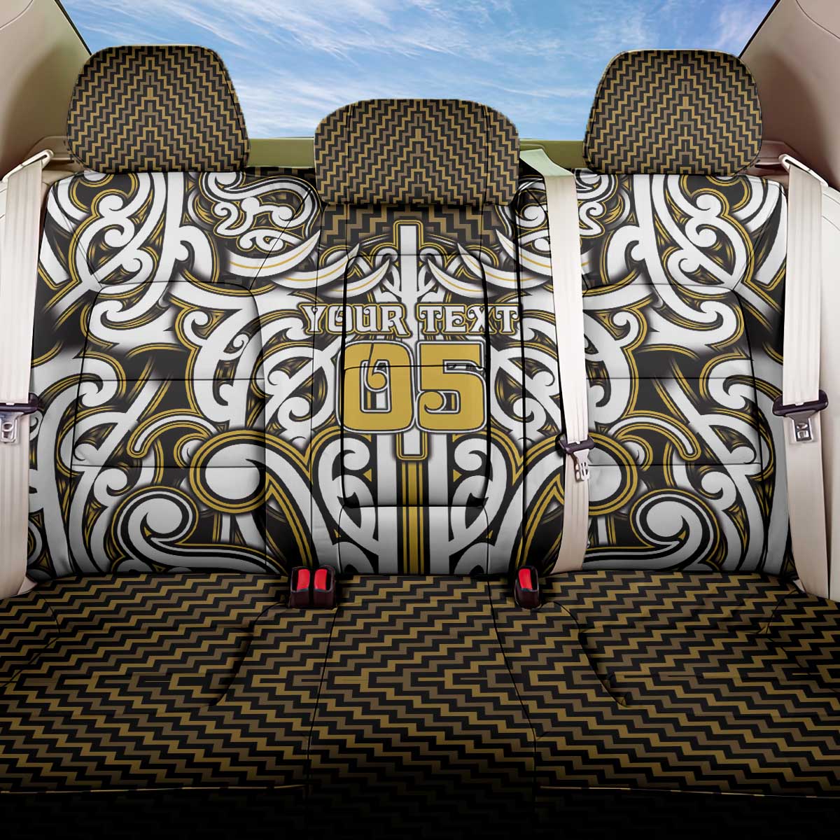 Custom Aotearoa Taranaki Back Car Seat Cover Maori Tribal Pattern Mix Poutama LT05 One Size Yellow - Polynesian Pride
