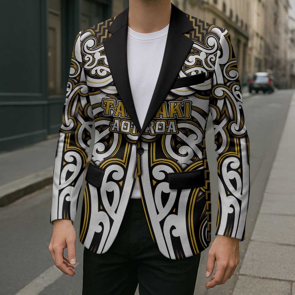 Custom Aotearoa Taranaki Blazer Maori Tribal Pattern Mix Poutama LT05 - Polynesian Pride