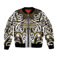 Custom Aotearoa Taranaki Bomber Jacket Maori Tribal Pattern Mix Poutama LT05 Unisex Yellow - Polynesian Pride