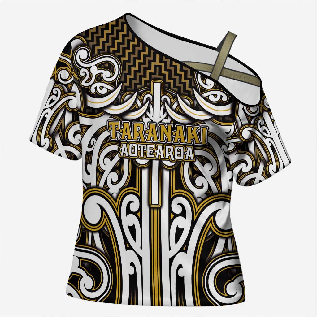 Custom Aotearoa Taranaki Cross Shoulder Shirt Maori Tribal Pattern Mix Poutama LT05 Female Yellow - Polynesian Pride