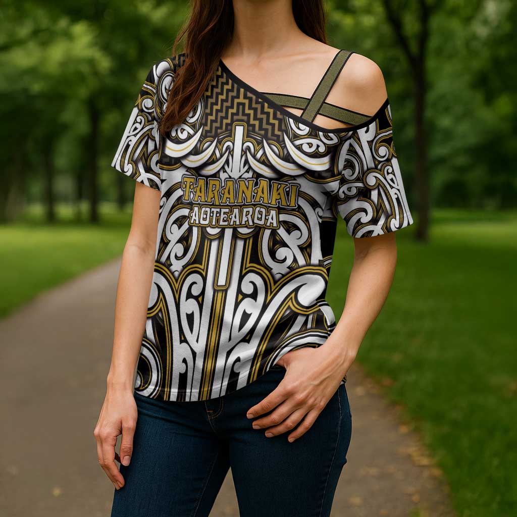 Custom Aotearoa Taranaki Cross Shoulder Shirt Maori Tribal Pattern Mix Poutama LT05 - Polynesian Pride