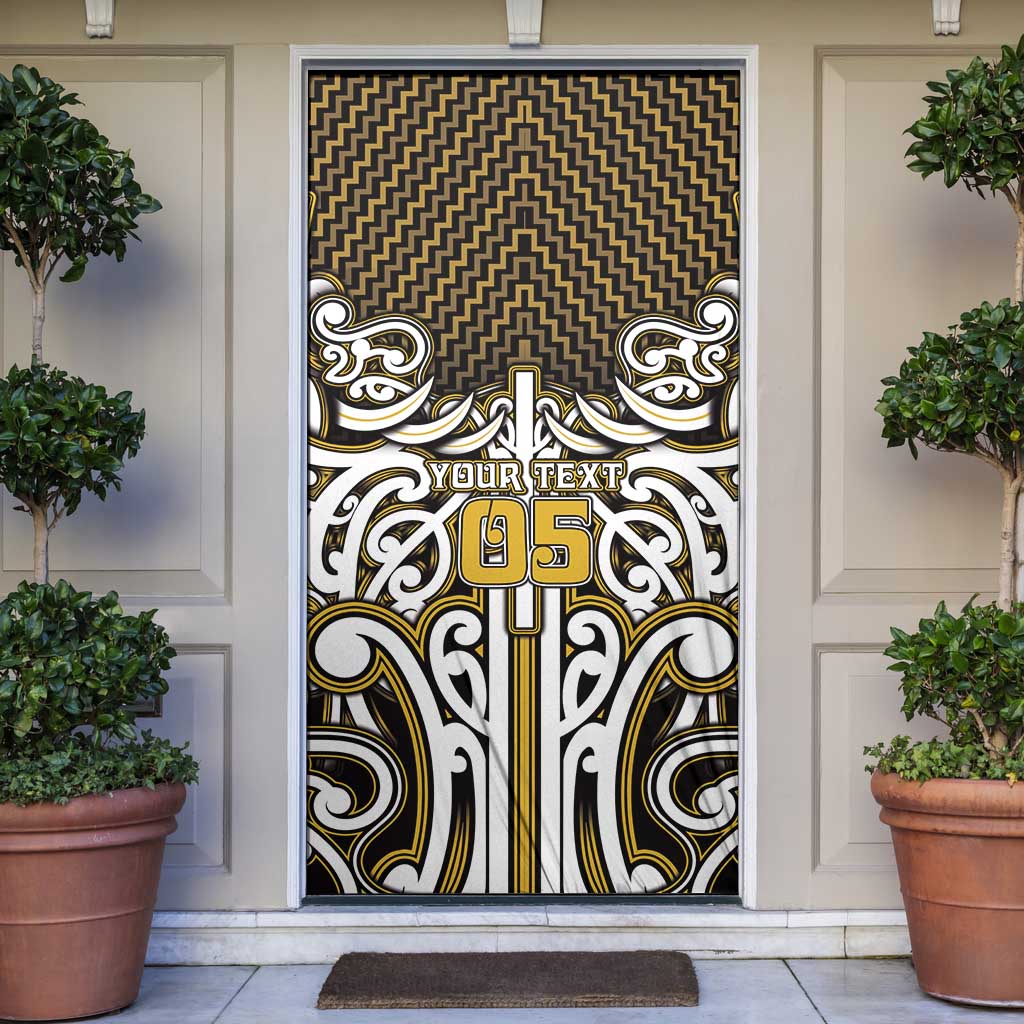 Custom Aotearoa Taranaki Door Cover Maori Tribal Pattern Mix Poutama LT05 Yellow - Polynesian Pride