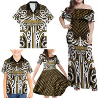 Custom Aotearoa Taranaki Family Matching Off Shoulder Maxi Dress and Hawaiian Shirt Maori Tribal Pattern Mix Poutama