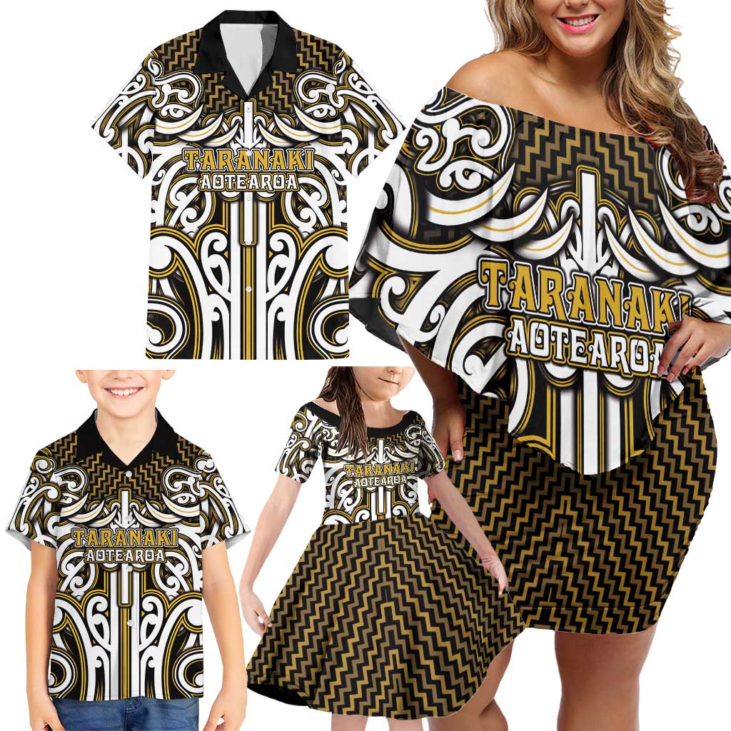 Custom Aotearoa Taranaki Family Matching Off Shoulder Short Dress and Hawaiian Shirt Maori Tribal Pattern Mix Poutama LT05 - Polynesian Pride