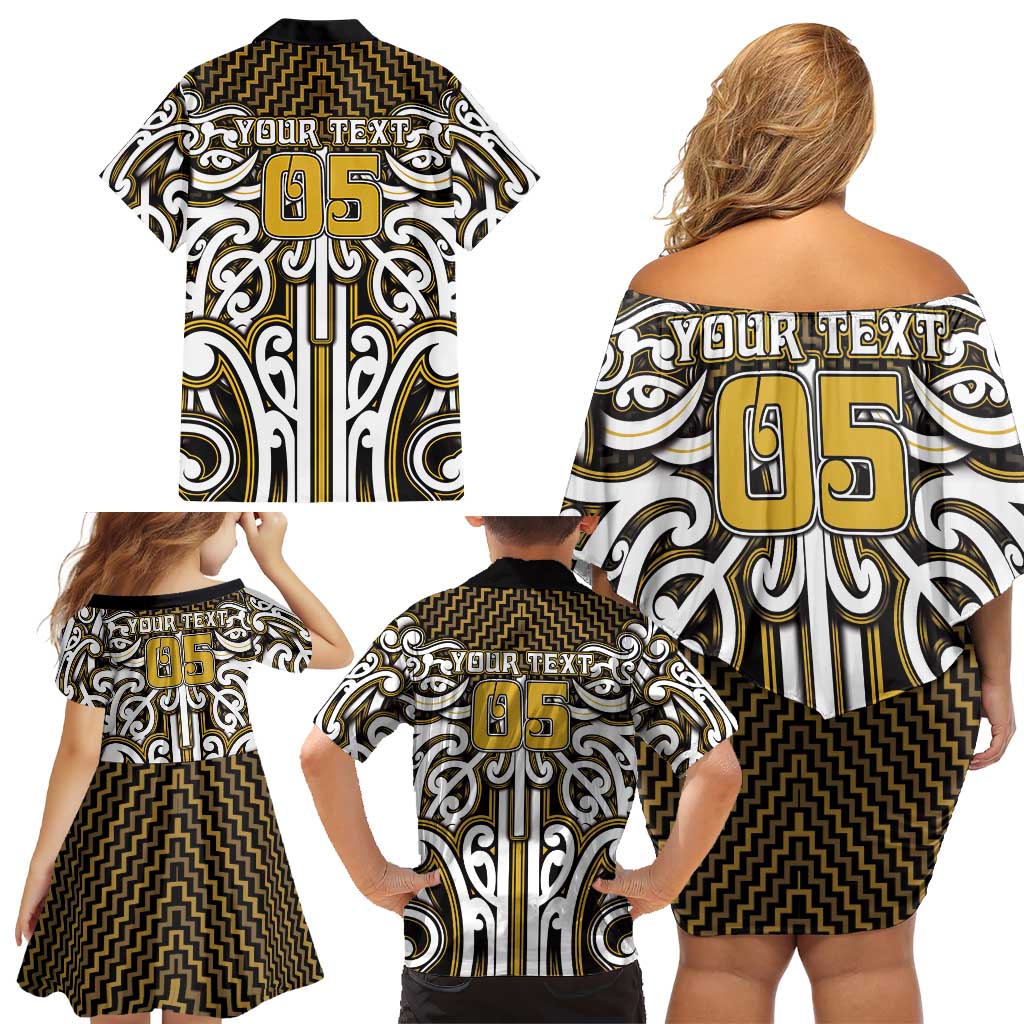 Custom Aotearoa Taranaki Family Matching Off Shoulder Short Dress and Hawaiian Shirt Maori Tribal Pattern Mix Poutama