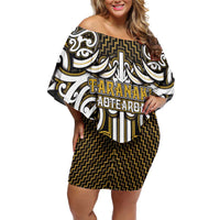 Custom Aotearoa Taranaki Family Matching Off Shoulder Short Dress and Hawaiian Shirt Maori Tribal Pattern Mix Poutama