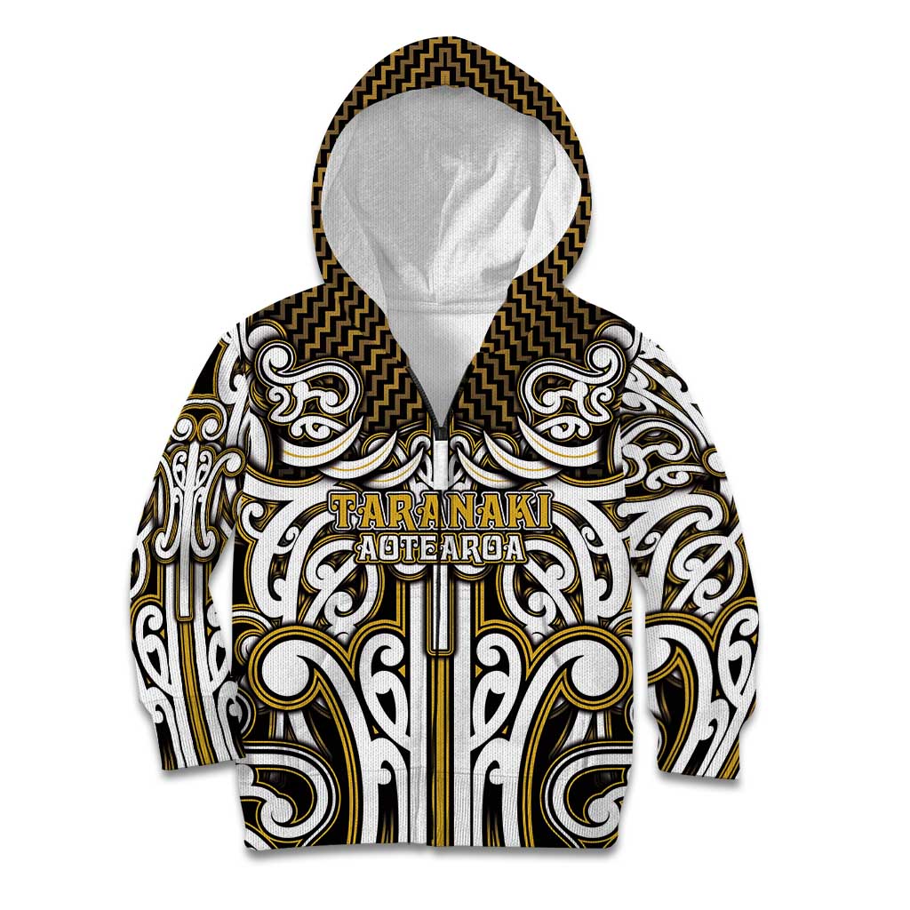 Custom Aotearoa Taranaki Kid Hoodie Maori Tribal Pattern Mix Poutama LT05 Zip Hoodie Yellow - Polynesian Pride