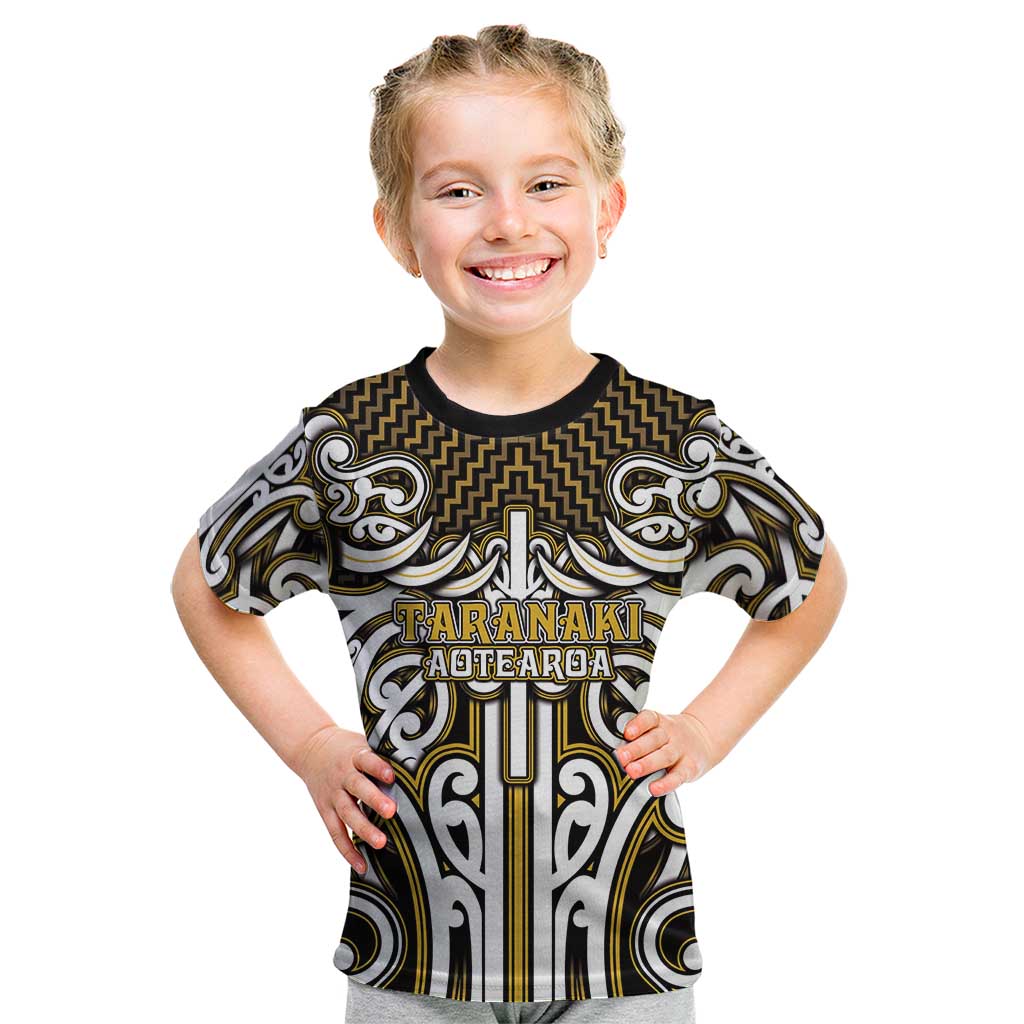 Custom Aotearoa Taranaki Kid T Shirt Maori Tribal Pattern Mix Poutama LT05 Yellow - Polynesian Pride