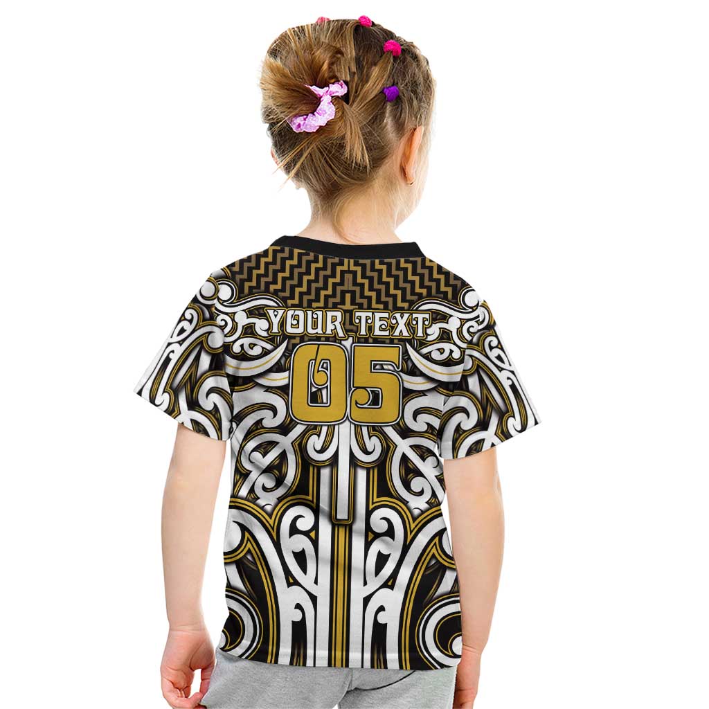 Custom Aotearoa Taranaki Kid T Shirt Maori Tribal Pattern Mix Poutama LT05 - Polynesian Pride