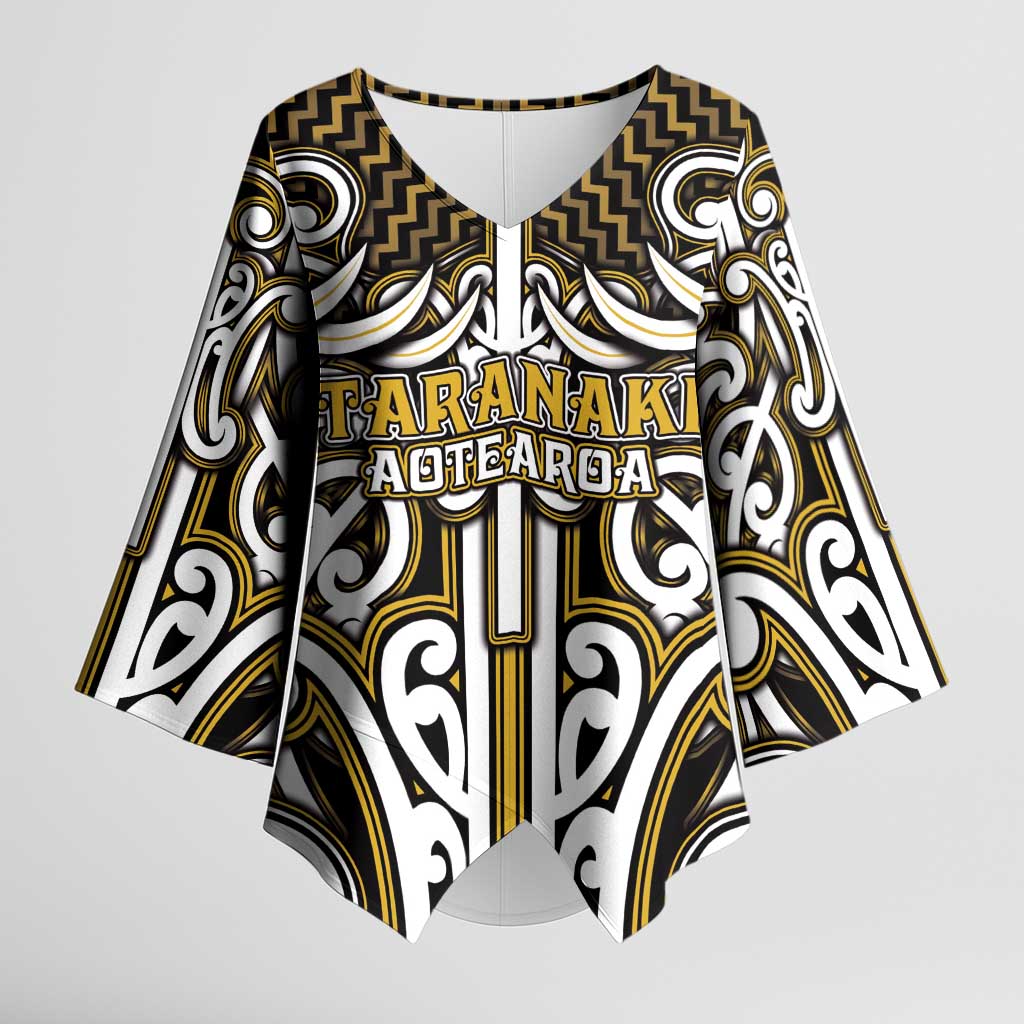 Custom Aotearoa Taranaki Kimono Sleeve Blouse Maori Tribal Pattern Mix Poutama LT05 Female Yellow - Polynesian Pride