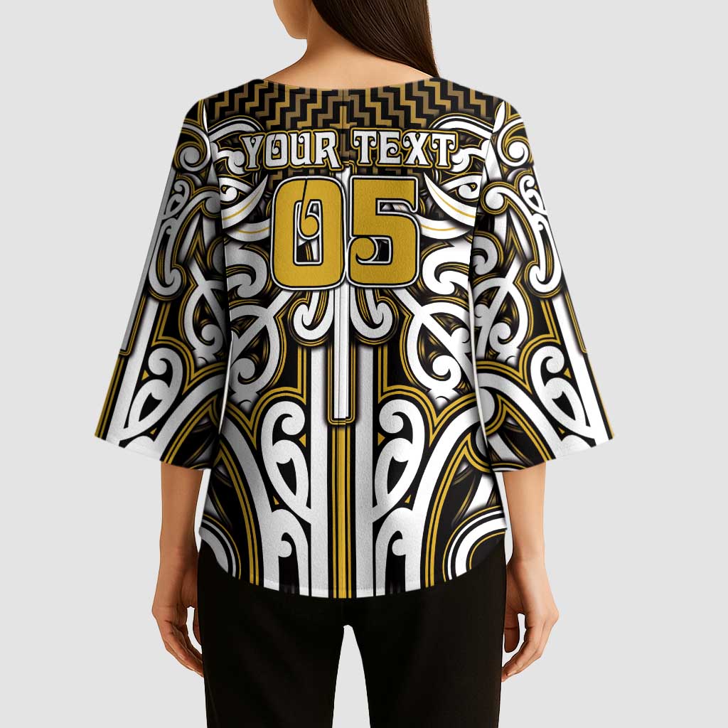 Custom Aotearoa Taranaki Kimono Sleeve Blouse Maori Tribal Pattern Mix Poutama LT05 - Polynesian Pride