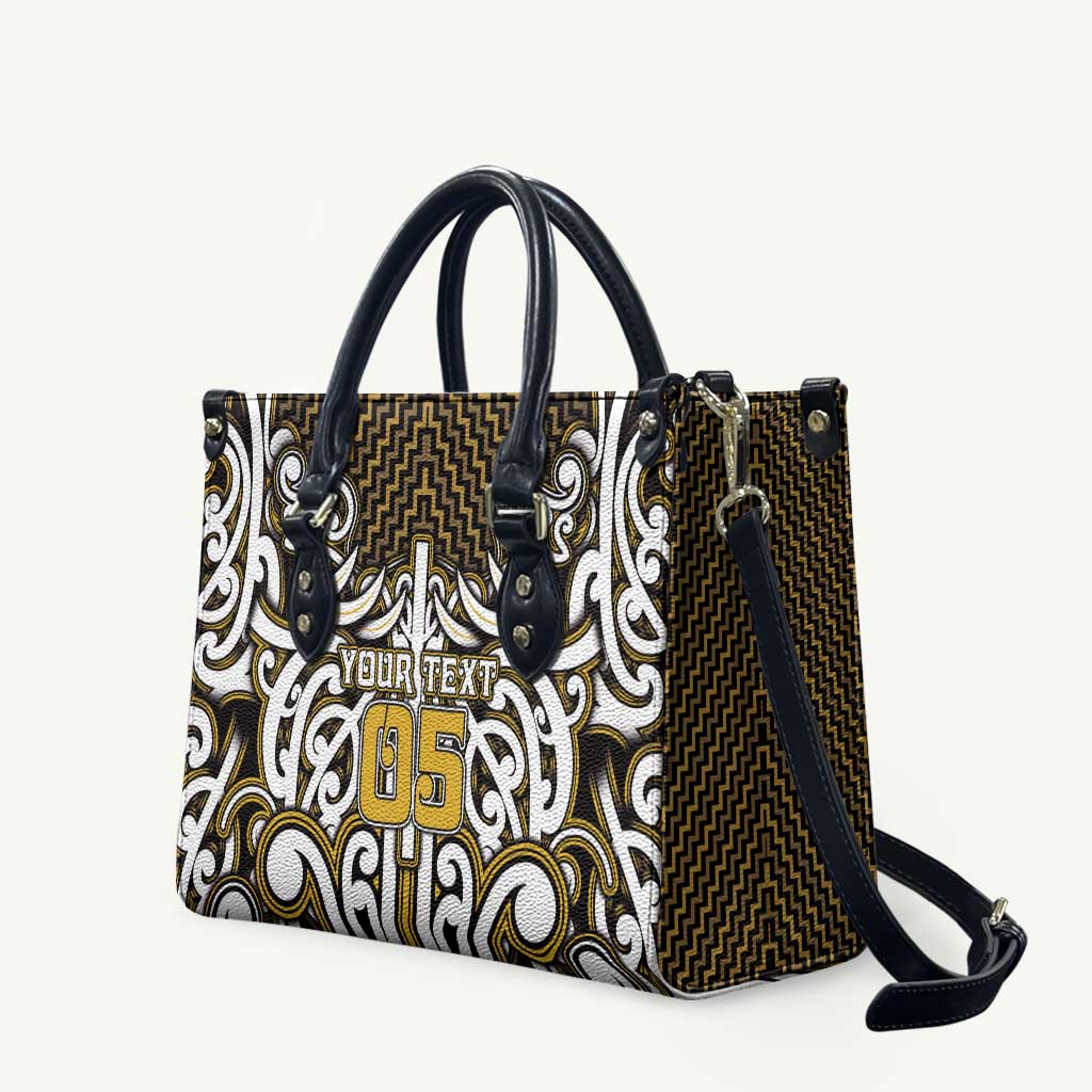 Custom Aotearoa Taranaki Leather Bag Maori Tribal Pattern Mix Poutama LT05 Yellow - Polynesian Pride