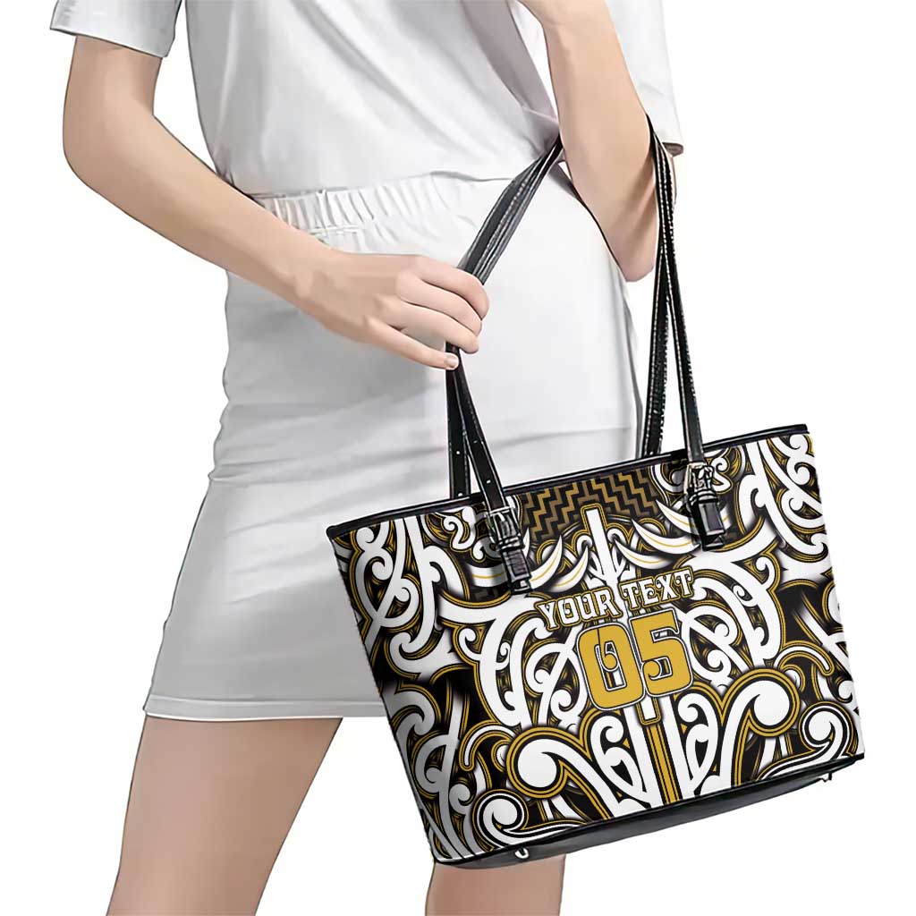 Custom Aotearoa Taranaki Leather Tote Bag Maori Tribal Pattern Mix Poutama LT05 - Polynesian Pride