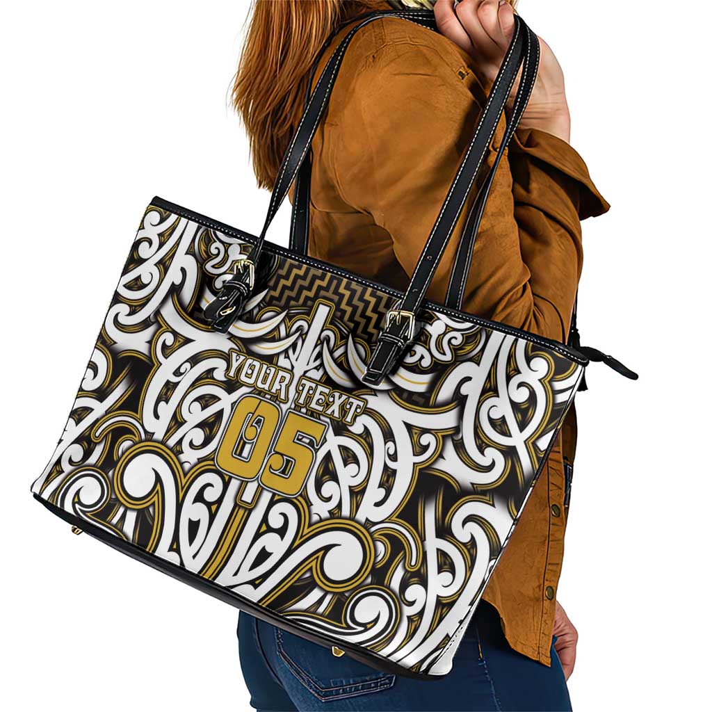 Custom Aotearoa Taranaki Leather Tote Bag Maori Tribal Pattern Mix Poutama LT05 - Polynesian Pride