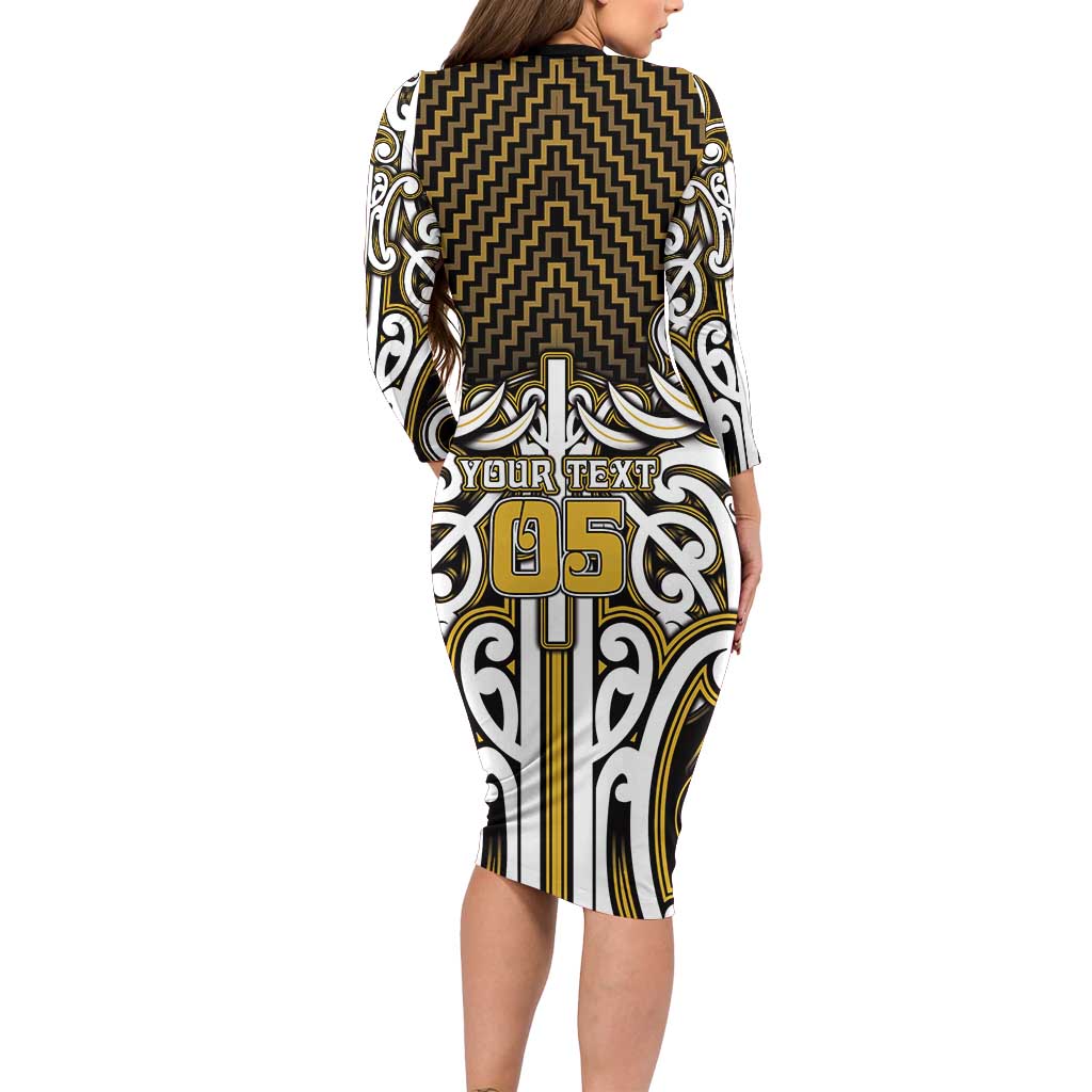 Custom Aotearoa Taranaki Long Sleeve Bodycon Dress Maori Tribal Pattern Mix Poutama LT05 - Polynesian Pride