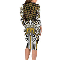 Custom Aotearoa Taranaki Long Sleeve Bodycon Dress Maori Tribal Pattern Mix Poutama LT05 - Polynesian Pride
