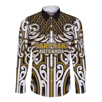 Custom Aotearoa Taranaki Long Sleeve Button Shirt Maori Tribal Pattern Mix Poutama LT05 Unisex Yellow - Polynesian Pride
