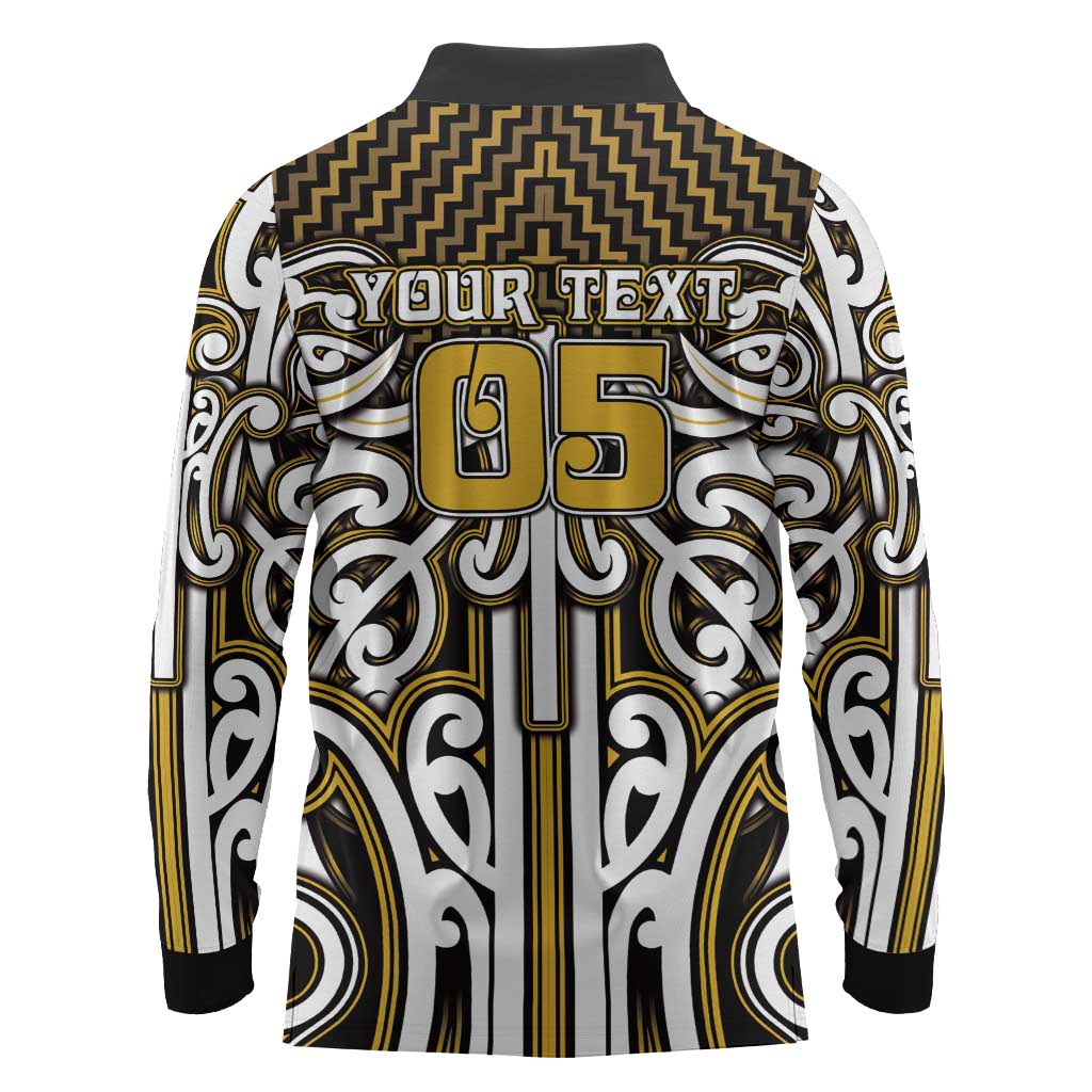 Custom Aotearoa Taranaki Long Sleeve Polo Shirt Maori Tribal Pattern Mix Poutama LT05 - Polynesian Pride