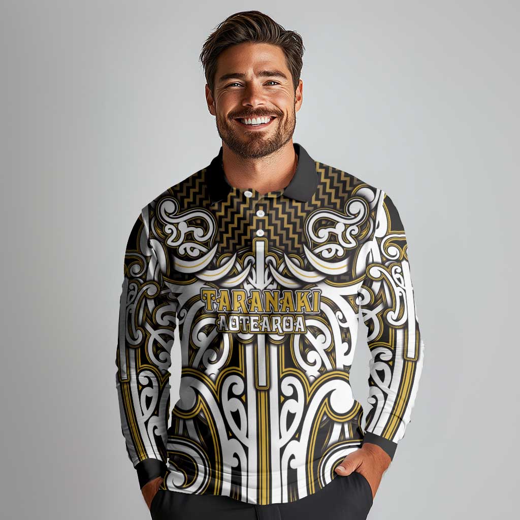 Custom Aotearoa Taranaki Long Sleeve Polo Shirt Maori Tribal Pattern Mix Poutama LT05 - Polynesian Pride