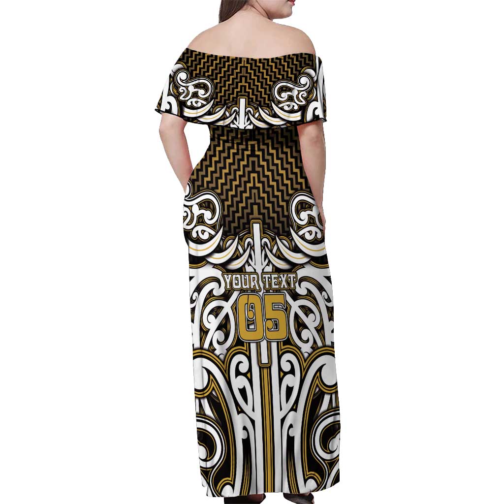 Custom Aotearoa Taranaki Off Shoulder Maxi Dress Maori Tribal Pattern Mix Poutama LT05 - Polynesian Pride