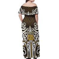 Custom Aotearoa Taranaki Off Shoulder Maxi Dress Maori Tribal Pattern Mix Poutama LT05 - Polynesian Pride