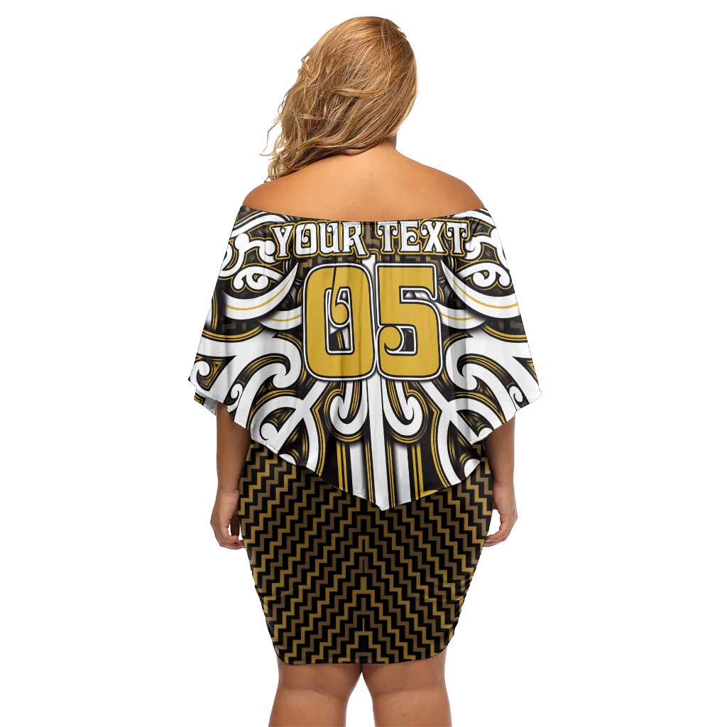 Custom Aotearoa Taranaki Off Shoulder Short Dress Maori Tribal Pattern Mix Poutama LT05 - Polynesian Pride