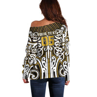Custom Aotearoa Taranaki Off Shoulder Sweater Maori Tribal Pattern Mix Poutama LT05 - Polynesian Pride