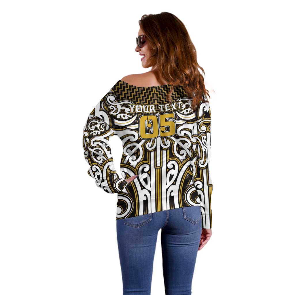 Custom Aotearoa Taranaki Off Shoulder Sweater Maori Tribal Pattern Mix Poutama LT05 - Polynesian Pride