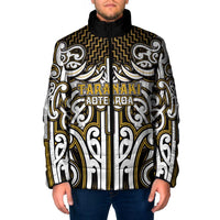 Custom Aotearoa Taranaki Padded Jacket Maori Tribal Pattern Mix Poutama LT05 Men Yellow - Polynesian Pride