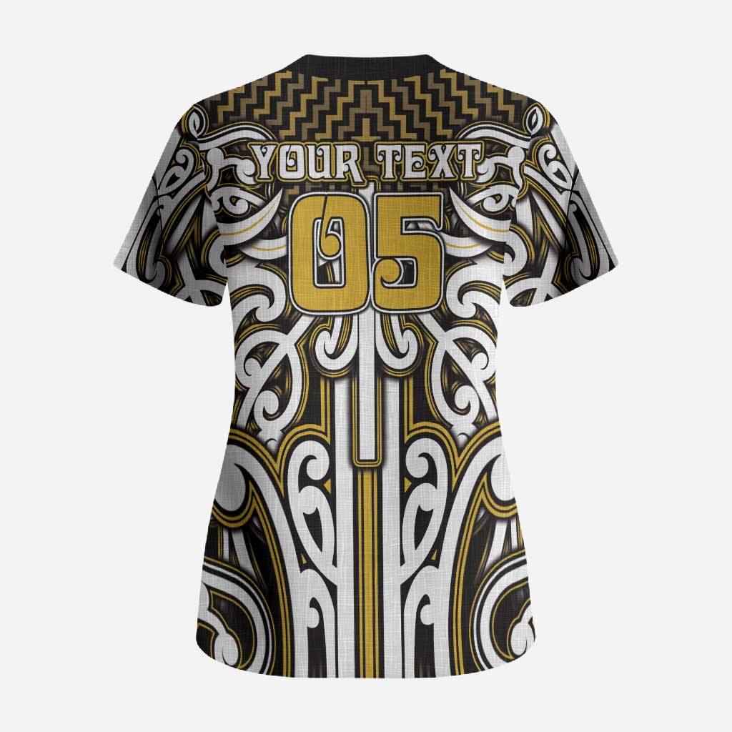 Custom Aotearoa Taranaki Scrub Top Maori Tribal Pattern Mix Poutama LT05 - Polynesian Pride