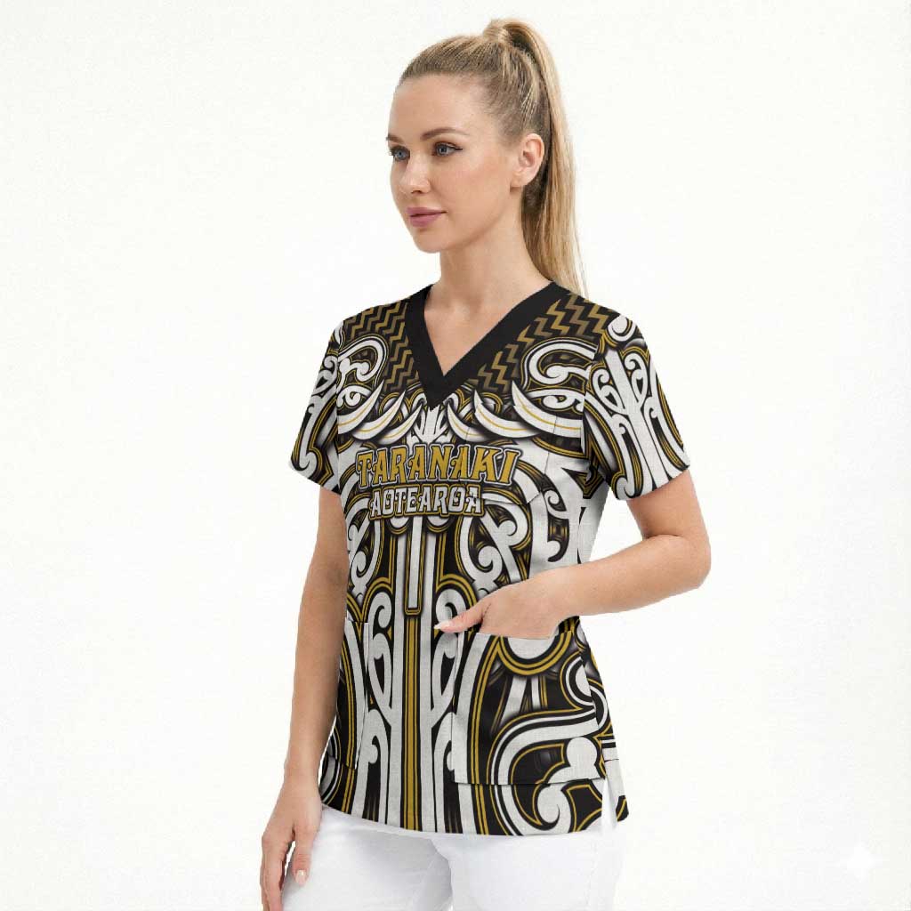 Custom Aotearoa Taranaki Scrub Top Maori Tribal Pattern Mix Poutama LT05 - Polynesian Pride