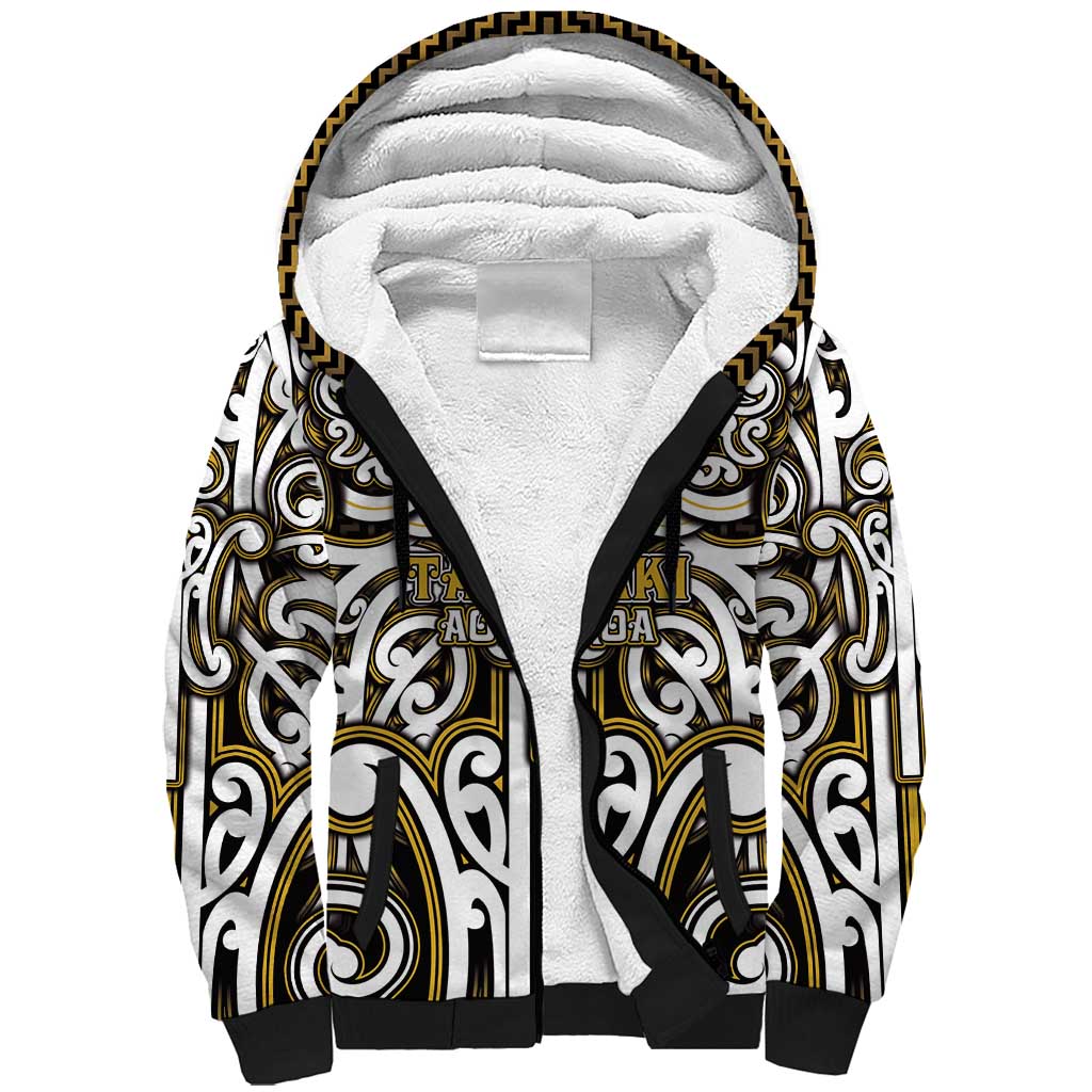 Custom Aotearoa Taranaki Sherpa Hoodie Maori Tribal Pattern Mix Poutama LT05 Unisex Yellow - Polynesian Pride