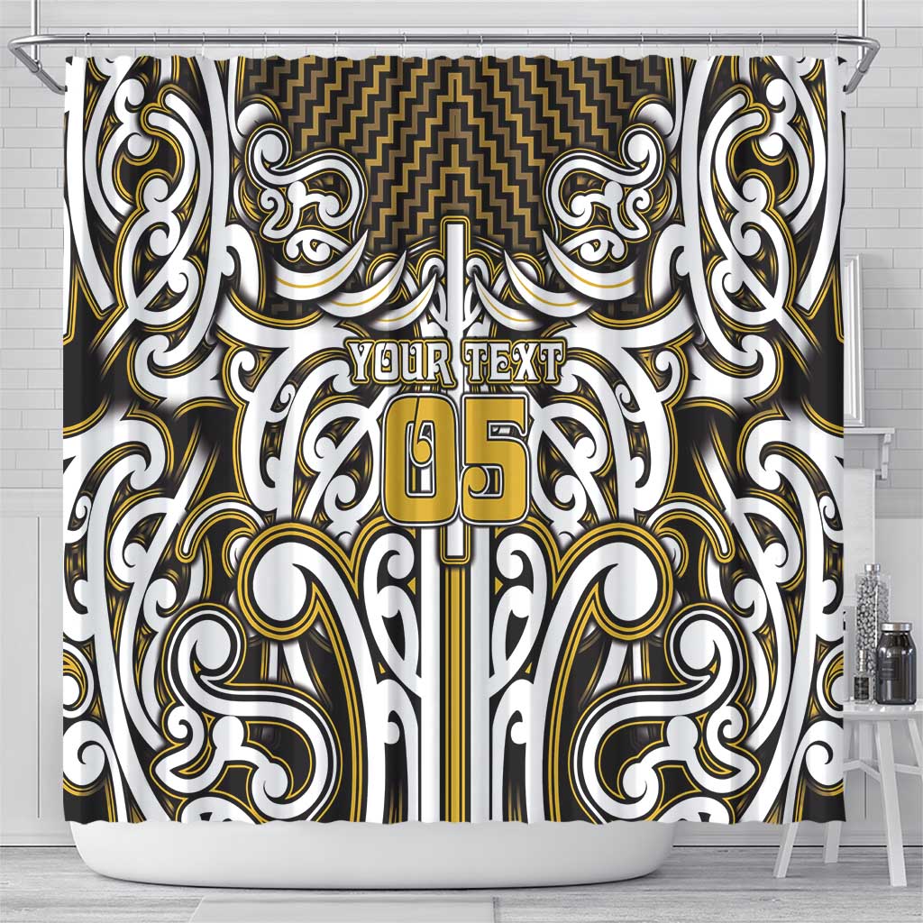 Custom Aotearoa Taranaki Shower Curtain Maori Tribal Pattern Mix Poutama