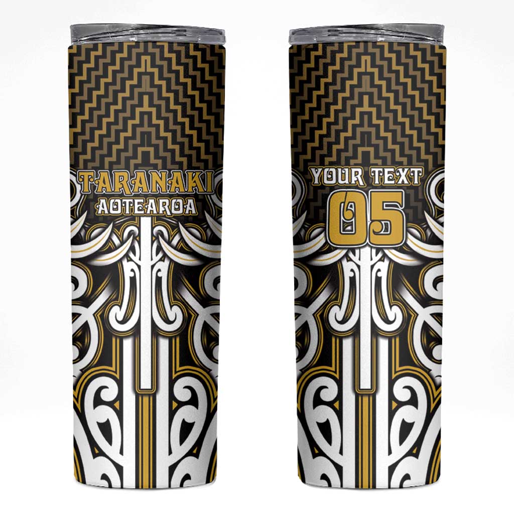 Custom Aotearoa Taranaki Skinny Tumbler Maori Tribal Pattern Mix Poutama LT05 Yellow - Polynesian Pride