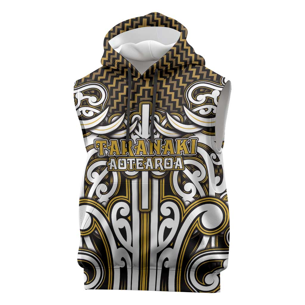 Custom Aotearoa Taranaki Sleeveless Hoodie Maori Tribal Pattern Mix Poutama LT05 Yellow - Polynesian Pride
