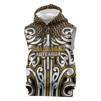 Custom Aotearoa Taranaki Sleeveless Hoodie Maori Tribal Pattern Mix Poutama LT05 Yellow - Polynesian Pride