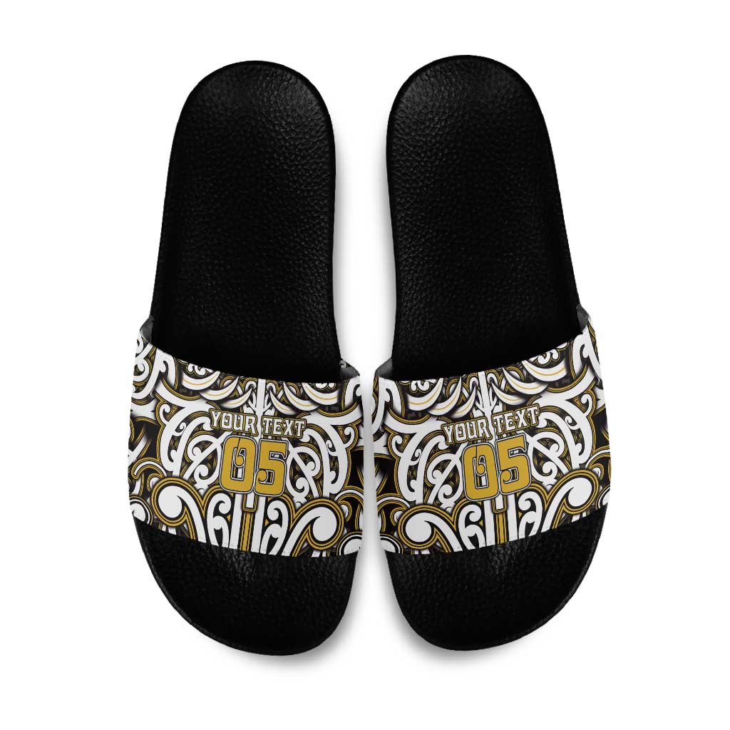 Custom Aotearoa Taranaki Slide Sandals Maori Tribal Pattern Mix Poutama LT05 Yellow - Polynesian Pride