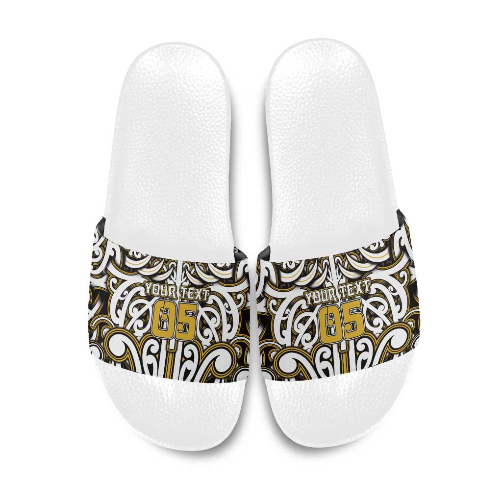 Custom Aotearoa Taranaki Slide Sandals Maori Tribal Pattern Mix Poutama LT05 Yellow - Polynesian Pride