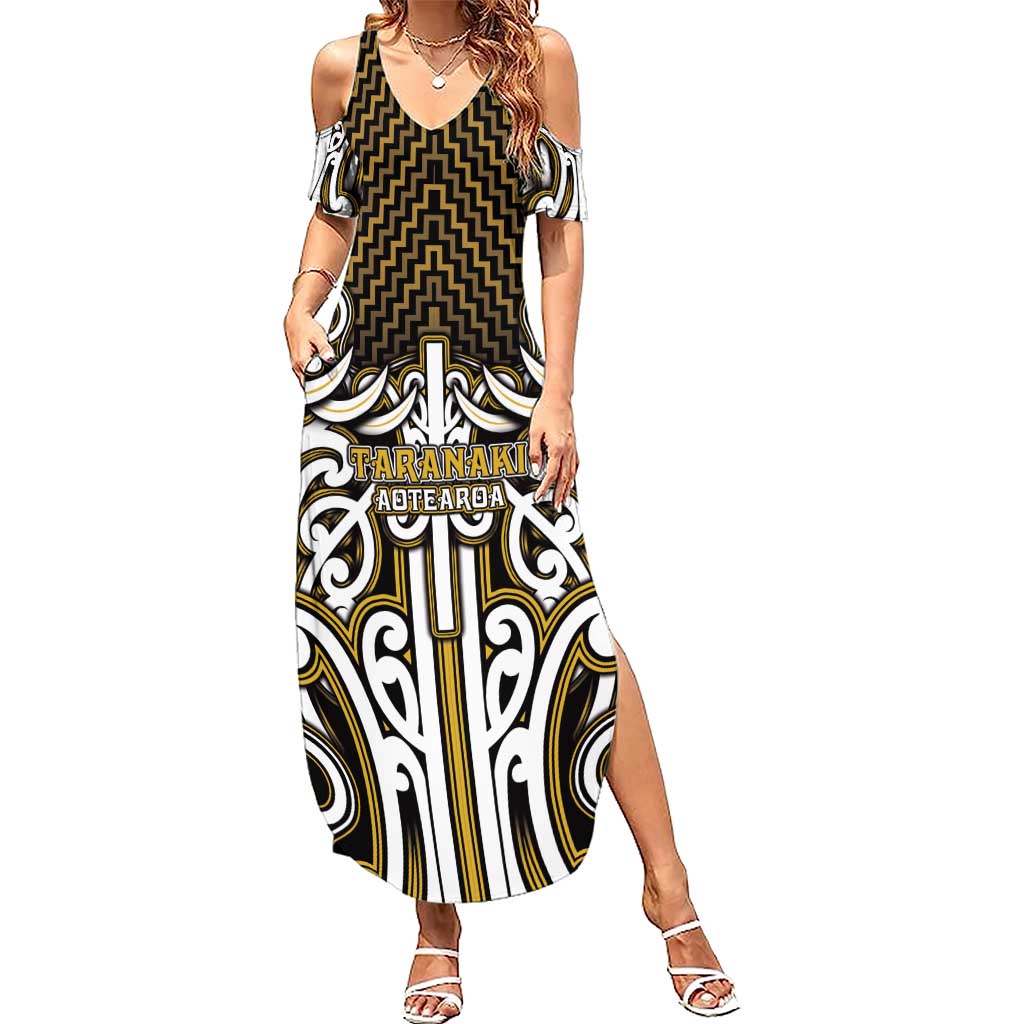 Custom Aotearoa Taranaki Summer Maxi Dress Maori Tribal Pattern Mix Poutama LT05 Women Yellow - Polynesian Pride
