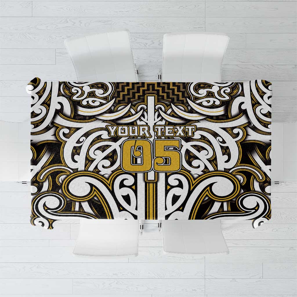 Custom Aotearoa Taranaki Tablecloth Maori Tribal Pattern Mix Poutama LT05 Yellow - Polynesian Pride