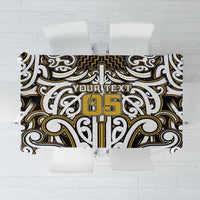 Custom Aotearoa Taranaki Tablecloth Maori Tribal Pattern Mix Poutama LT05 Yellow - Polynesian Pride