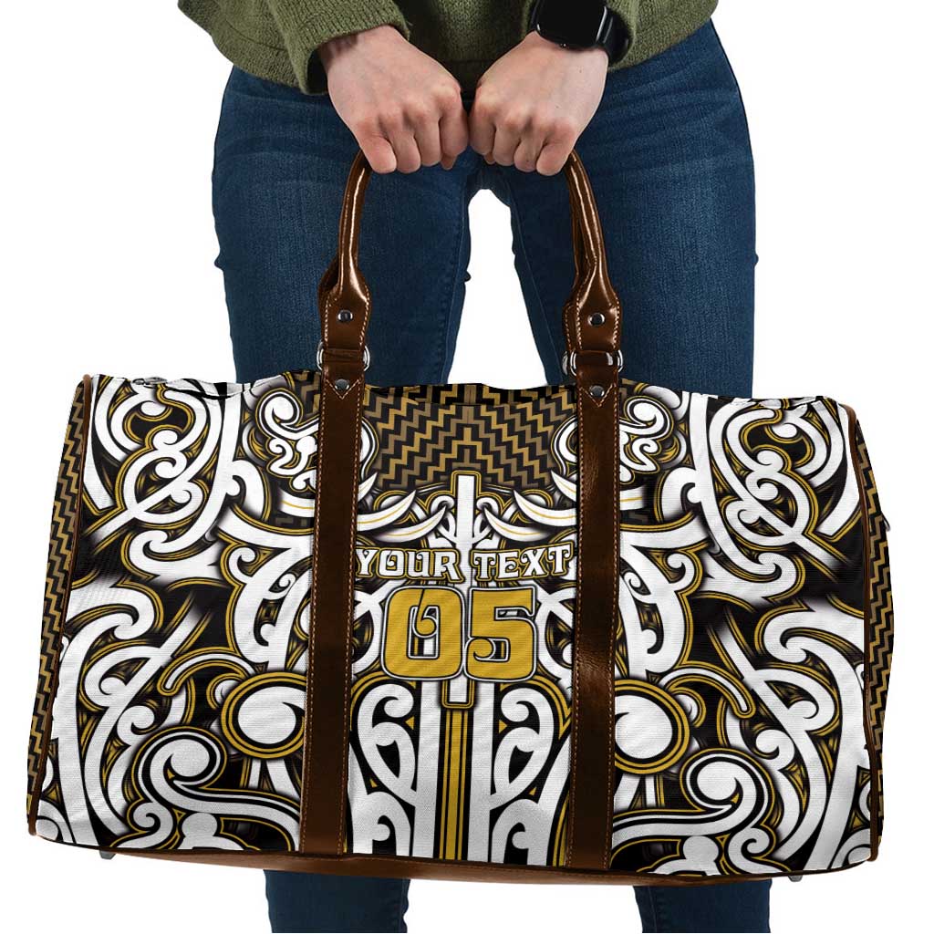 Custom Aotearoa Taranaki Travel Bag Maori Tribal Pattern Mix Poutama LT05 Yellow - Polynesian Pride