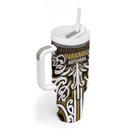 Custom Aotearoa Taranaki Tumbler With Handle Maori Tribal Pattern Mix Poutama LT05 - Polynesian Pride