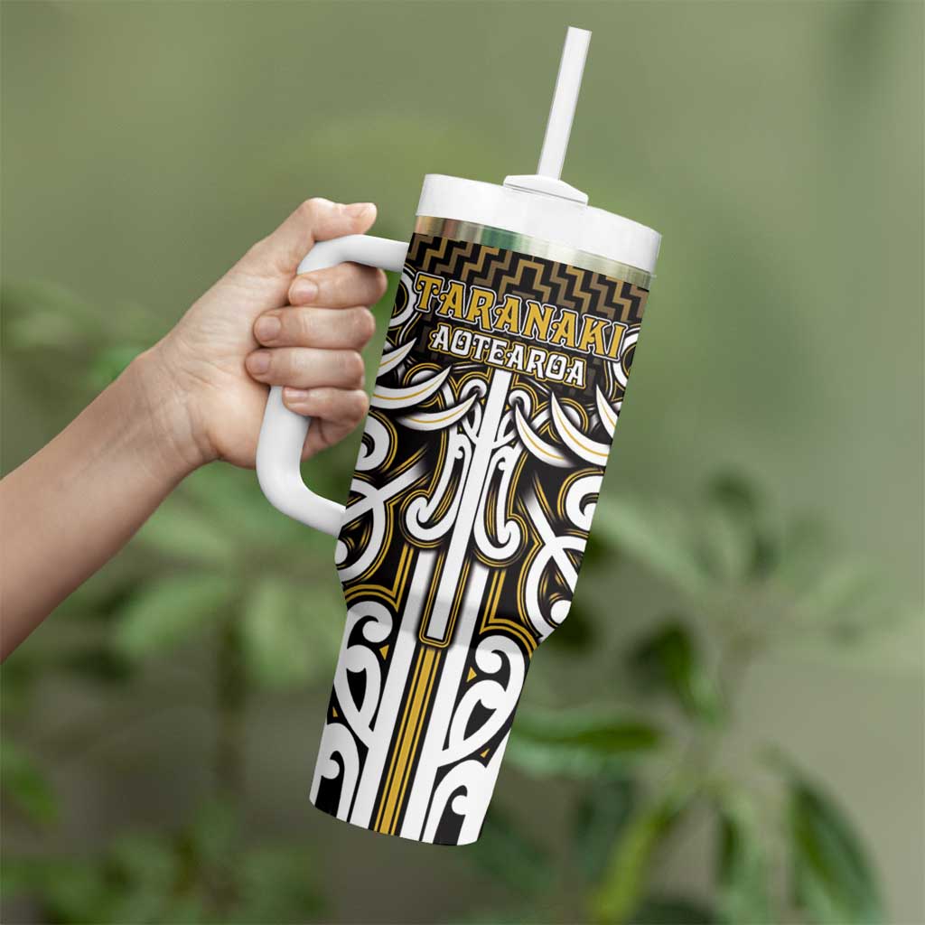Custom Aotearoa Taranaki Tumbler With Handle Maori Tribal Pattern Mix Poutama LT05 - Polynesian Pride