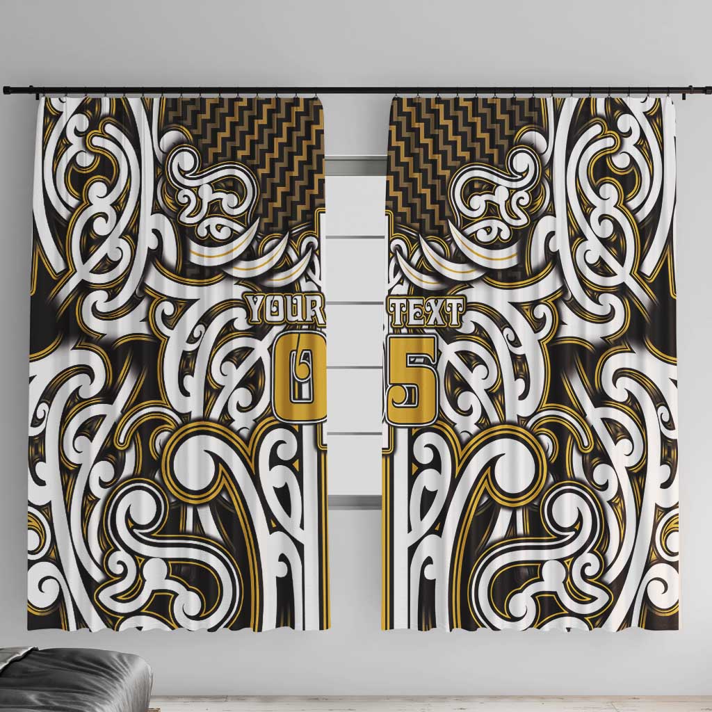 Custom Aotearoa Taranaki Window Curtain Maori Tribal Pattern Mix Poutama LT05 With Hooks Yellow - Polynesian Pride